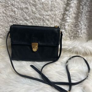 Bruce Alan NY leather Black crossbody bag brass gold tone accents hardwares
